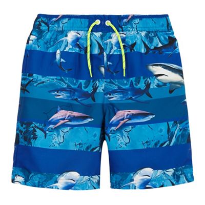 bluezoo Boys' blue shark print swim shorts